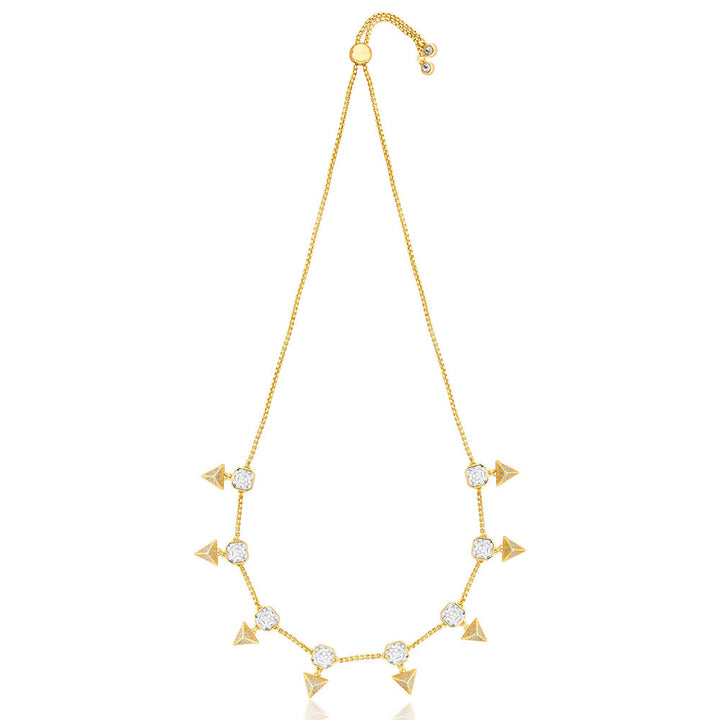 Isharya Moss Pyramid Crystal Necklace In 18KT Gold and Signature Colored Plating