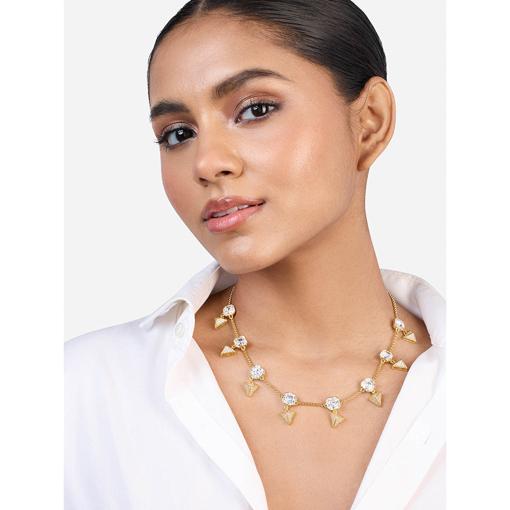 Isharya Moss Pyramid Crystal Necklace In 18KT Gold and Signature Colored Plating