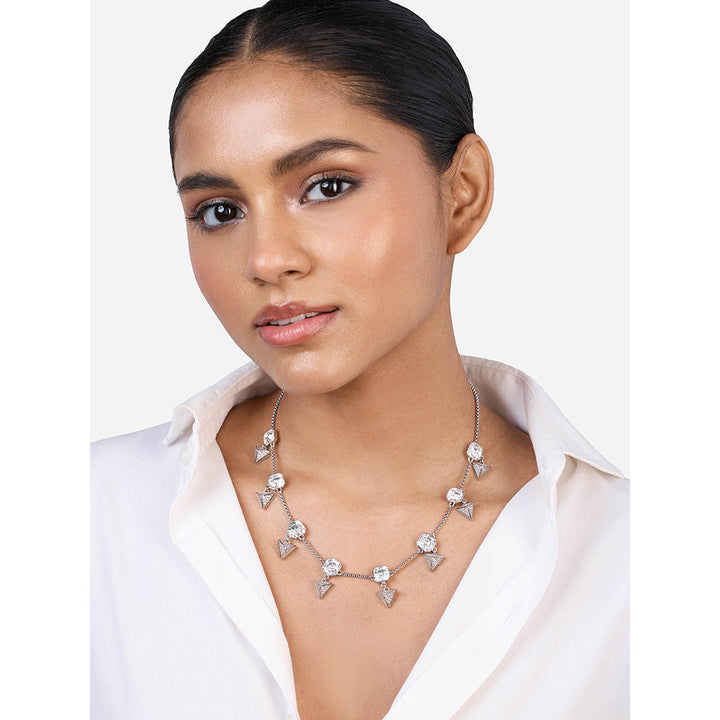 Isharya Chrome Pyramid Crystal Necklace In Rhodium and Signature Colored Plating