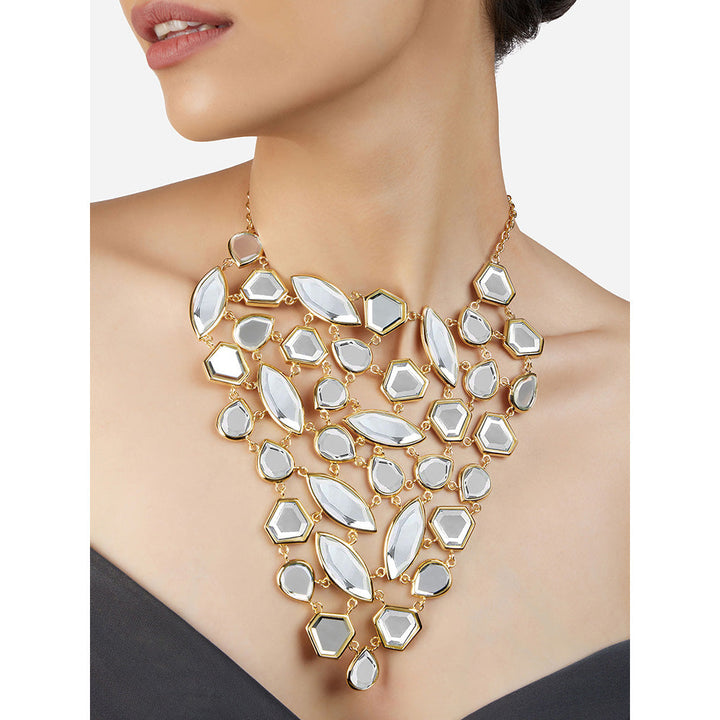 Isharya Mirror Gems Shattered Statement Bib Necklace In 18Kt Gold Plated