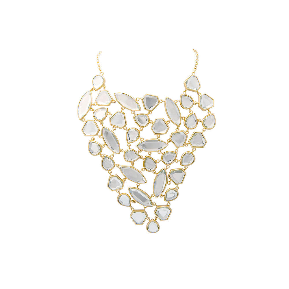 Isharya Mirror Gems Shattered Statement Bib Necklace In 18Kt Gold Plated