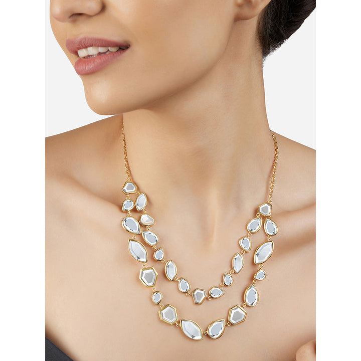 Isharya Shattered Mirror Double Strand Necklace In 18Kt Gold Plated