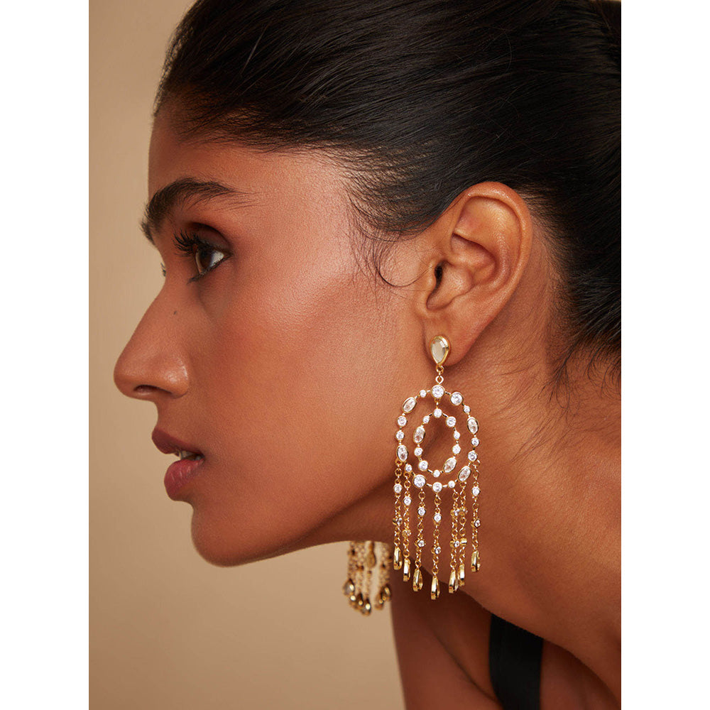 Isharya Paradise Dew Chandelier Stones Statement Earrings