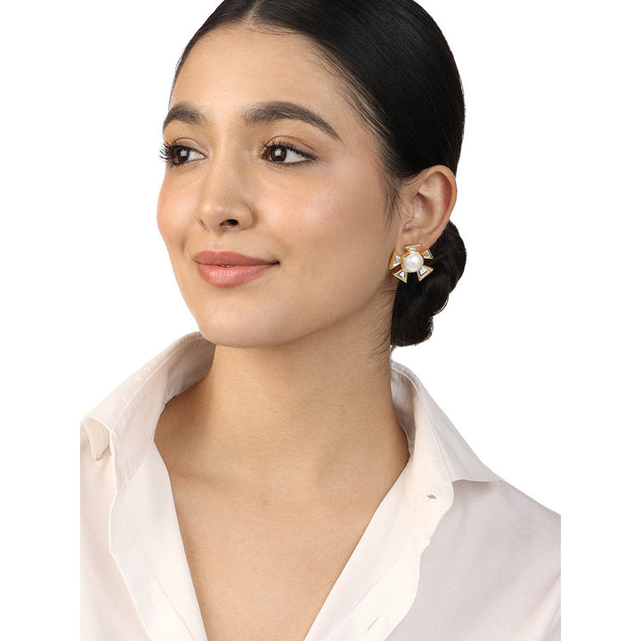 Isharya Perla Mirror White Stud Earrings