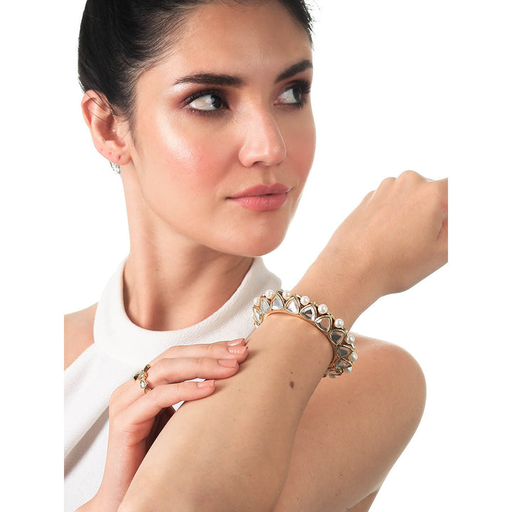 Isharya Seher Mirror and White Pearl Statement Cuff