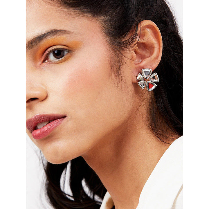 Isharya Inayat Statement Mirror Studs Silver Plating