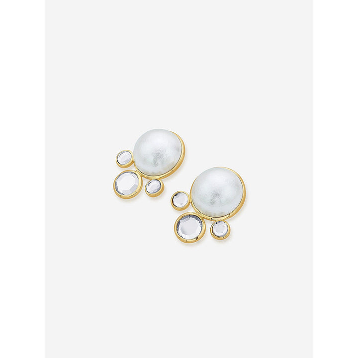 Isharya Ayaana Pearl & Surrounded Mirrors Stud In 18KT Gold Plated