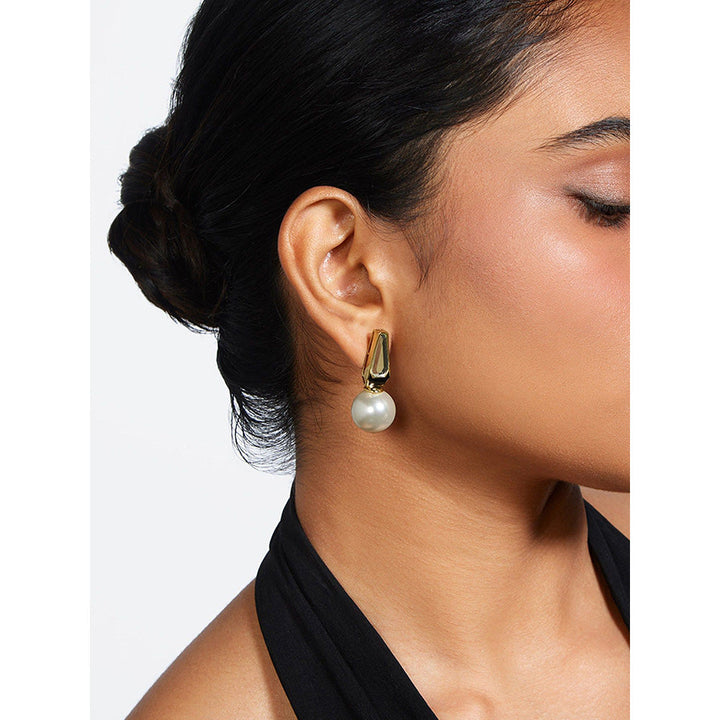 Isharya Ayaana Mirror and Pearl Libra Earring In 18KT Gold Plated