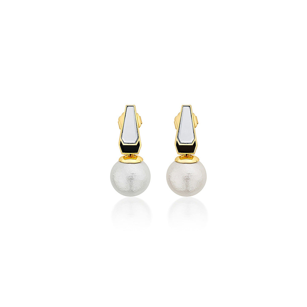 Isharya Ayaana Mirror and Pearl Libra Earring In 18KT Gold Plated