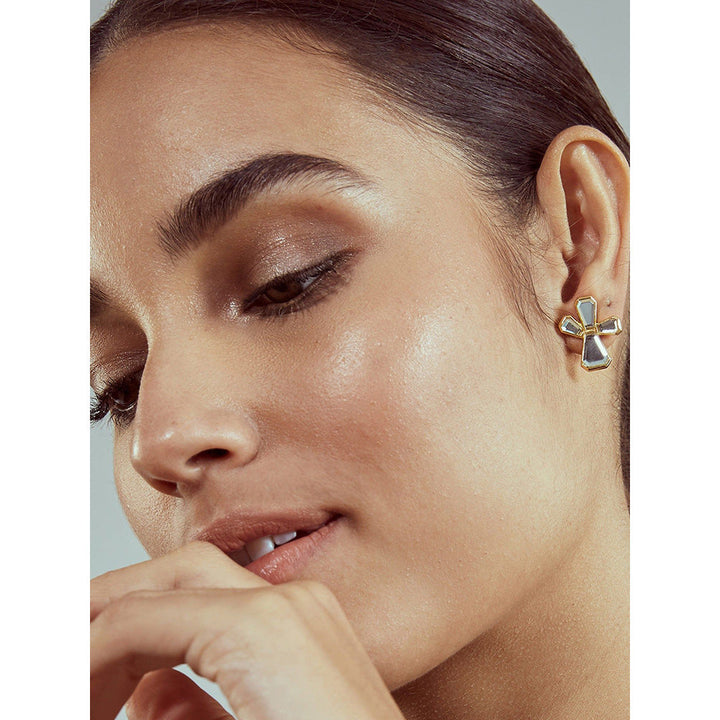 Isharya Ayaana Abstract Petals Stud Earrings In 18KT Gold Plated