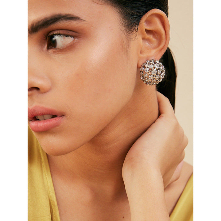 Isharya Silver Cz Mesh Small Stud Earrings