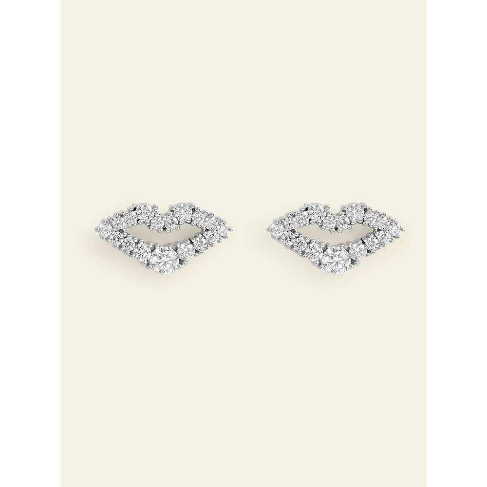 Isharya Silver Lips Studs In Rhodium Plated