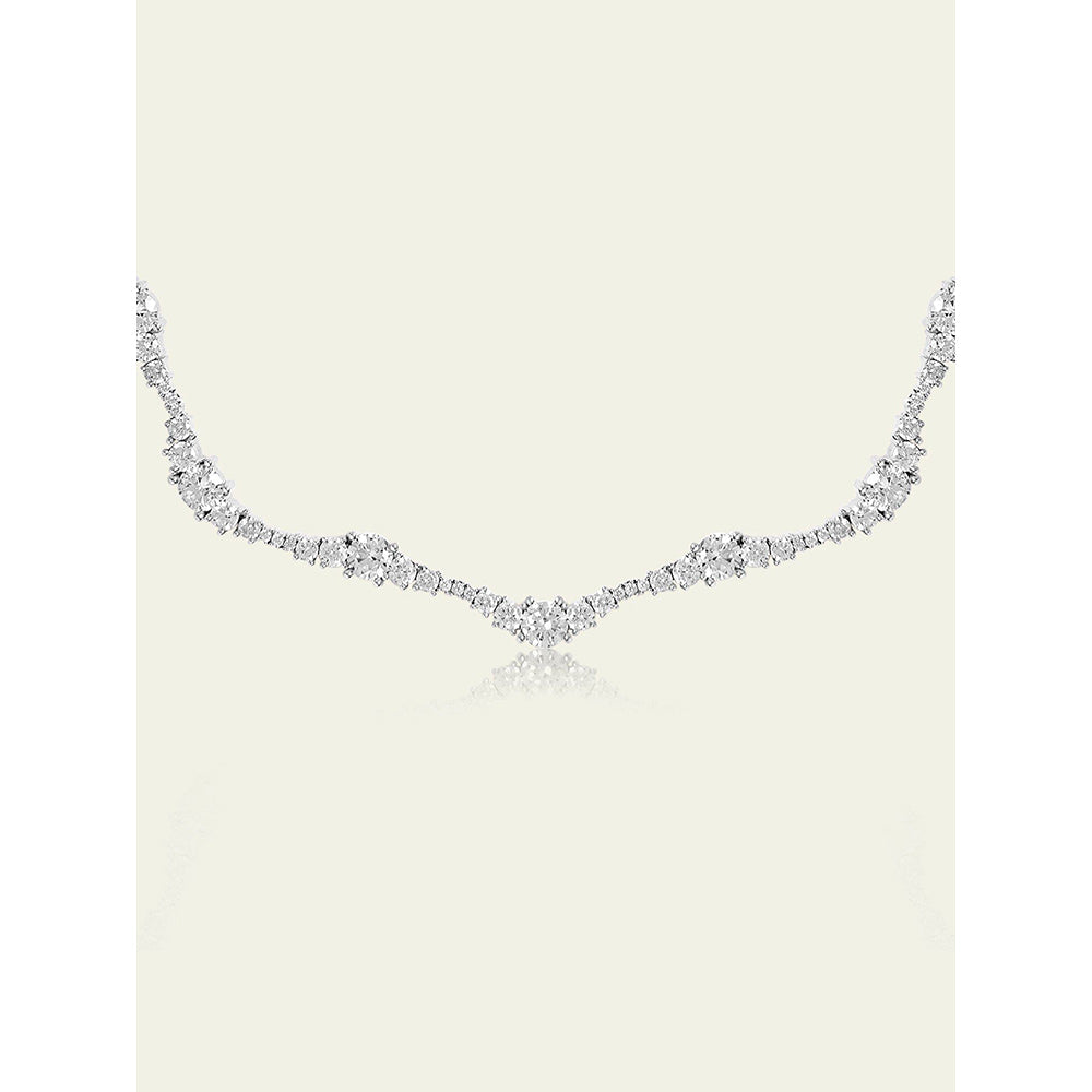 Isharya Silver Wave Necklace In Rhodium Plated