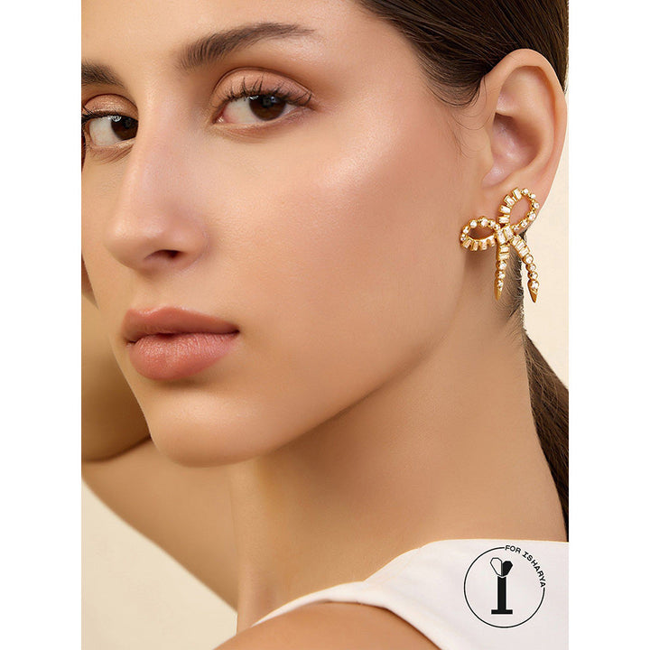 Isharya Bow Spiked Drops In 18Kt Gold Plated