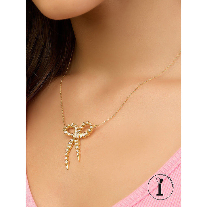 Isharya Bow Spiked Necklace In 18Kt Gold Plated