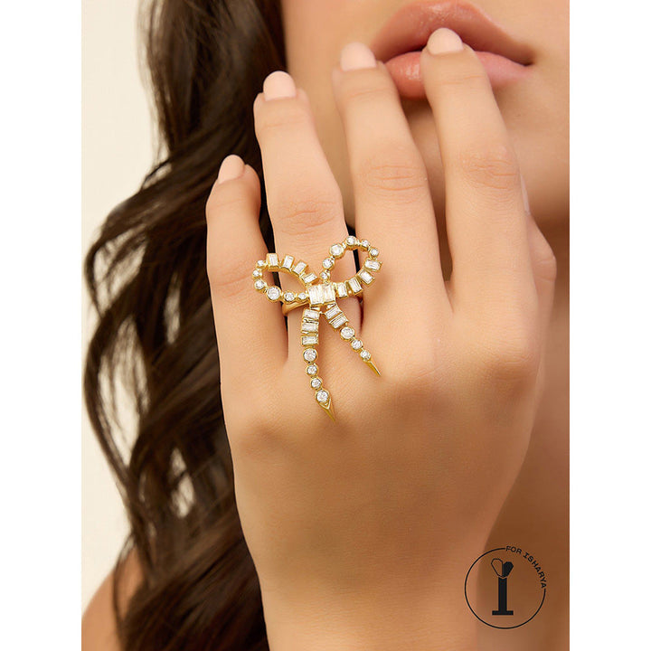 Isharya Bow Spikes Ring In 18Kt Gold Plated