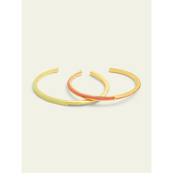 Isharya Pink & Green Stackable Cuffs In 18Kt Gold Plated (Pack of 2)