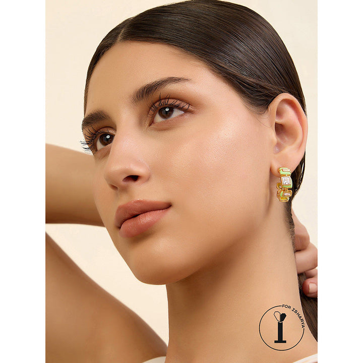 Isharya Green Enamel Hoops In 18Kt Gold Plated