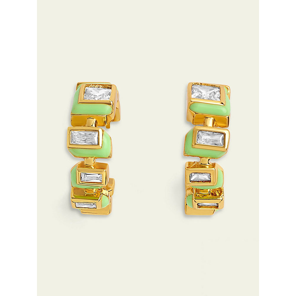 Isharya Green Enamel Hoops In 18Kt Gold Plated