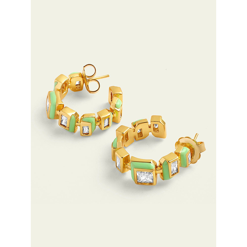 Isharya Green Enamel Hoops In 18Kt Gold Plated