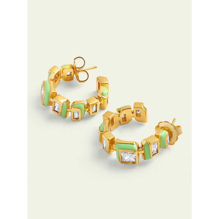 Isharya Green Enamel Hoops In 18Kt Gold Plated