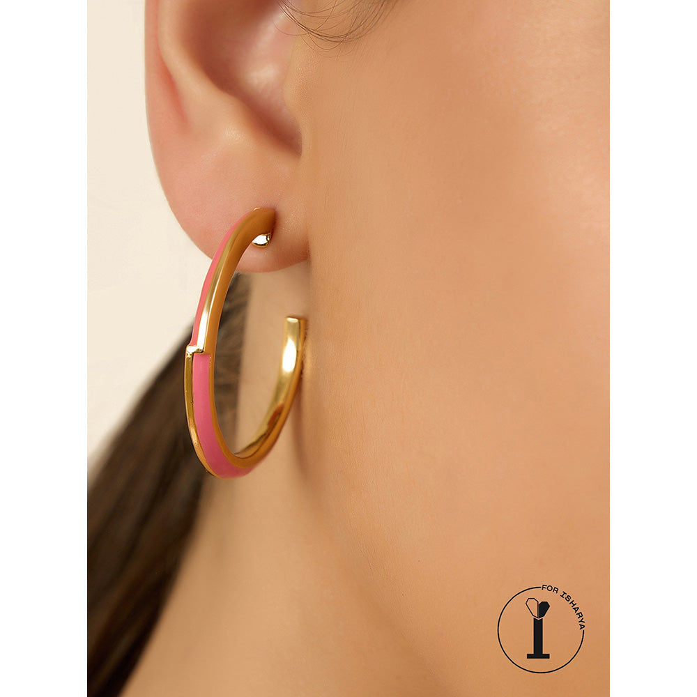 Isharya Pink Enamel Hoops In 18Kt Gold Plated