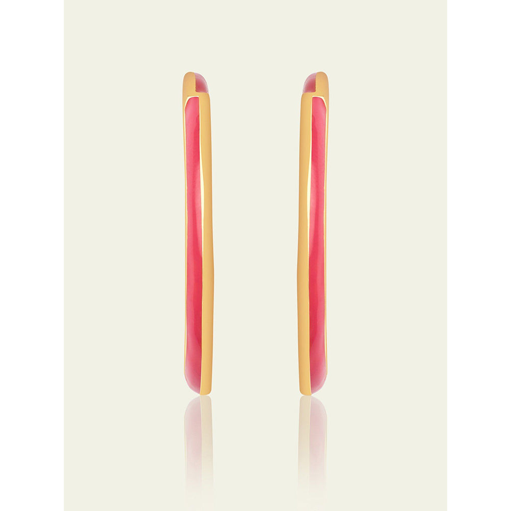 Isharya Pink Enamel Hoops In 18Kt Gold Plated
