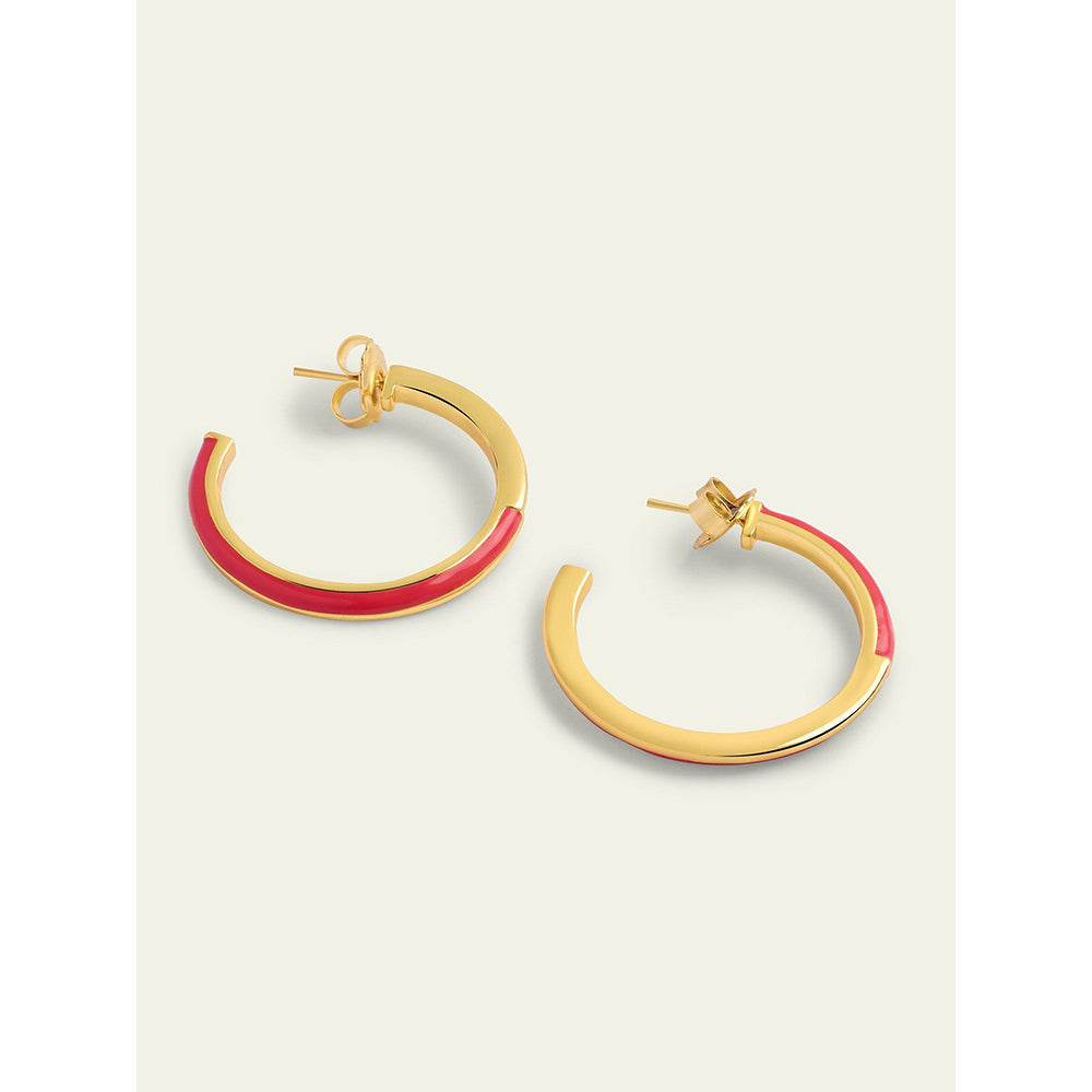 Isharya Pink Enamel Hoops In 18Kt Gold Plated