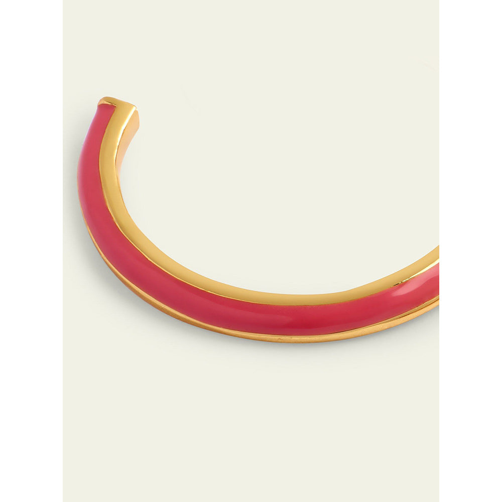Isharya Pink Enamel Hoops In 18Kt Gold Plated