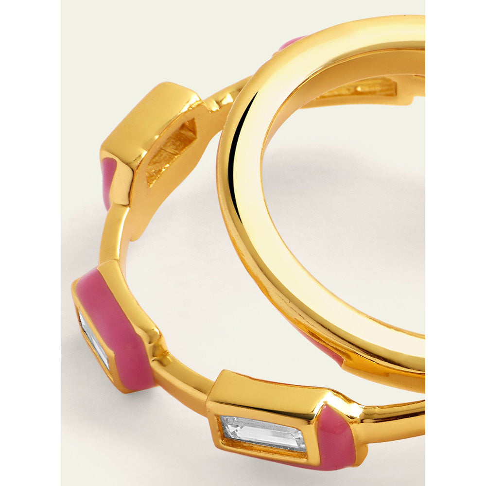 Isharya Pink Enamel Triple Hoops In 18Kt Gold Plated