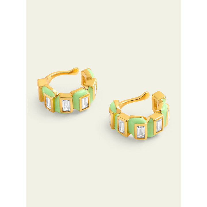 Isharya Green Enamel Ear Cuff In 18Kt Gold Plated