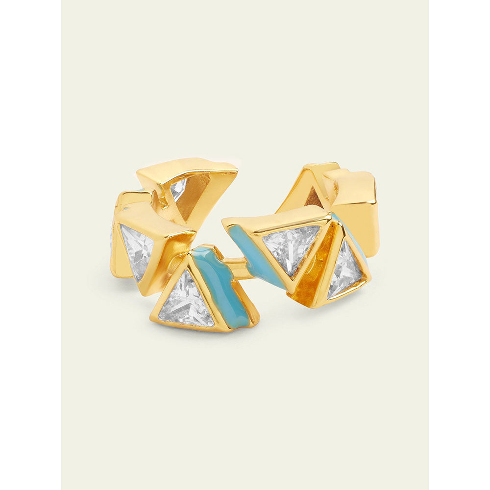 Isharya Blue Triangles Infinity Ring In 18Kt Gold Plated