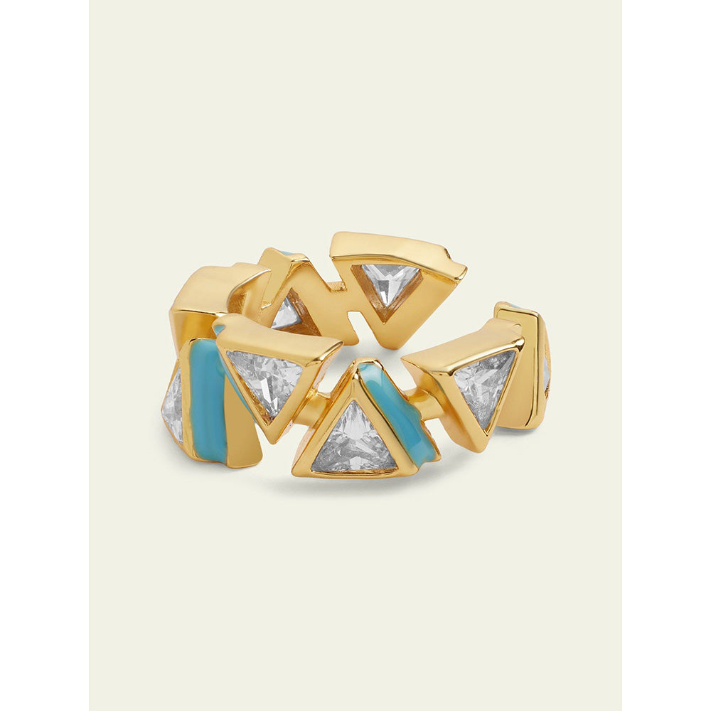 Isharya Blue Triangles Infinity Ring In 18Kt Gold Plated