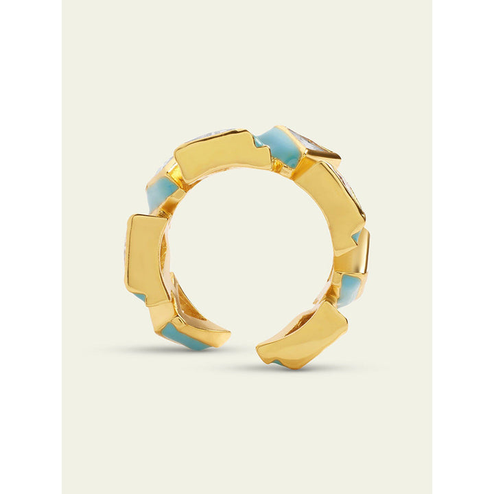 Isharya Blue Triangles Infinity Ring In 18Kt Gold Plated