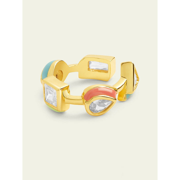 Isharya Multicolour Enamel Ring In 18Kt Gold Plated