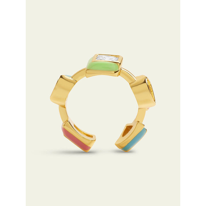 Isharya Multicolour Enamel Ring In 18Kt Gold Plated