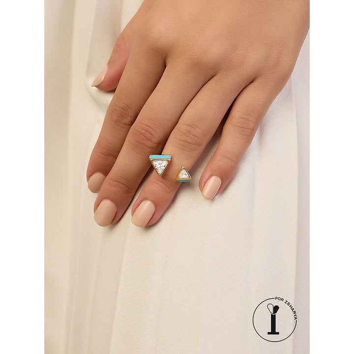 Isharya Blue Triangles Ring In 18Kt Gold Plated