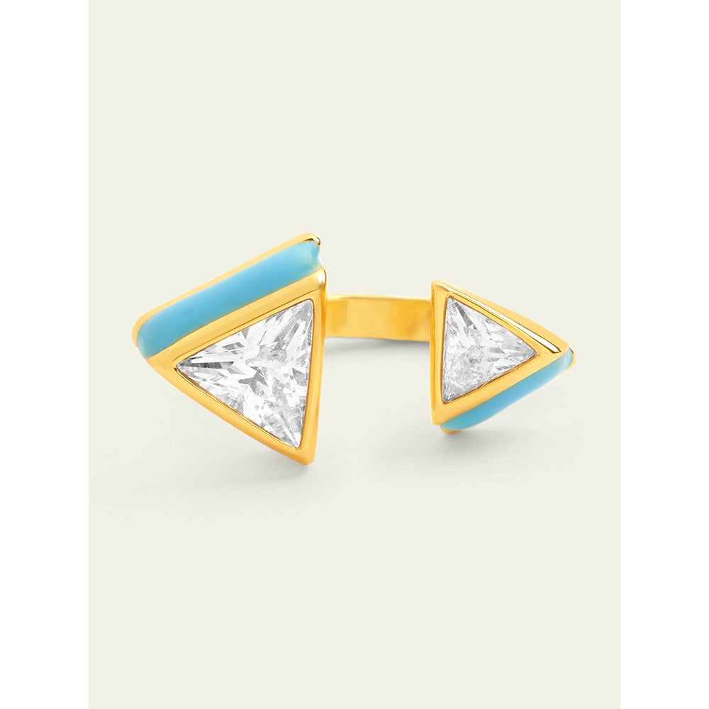 Isharya Blue Triangles Ring In 18Kt Gold Plated