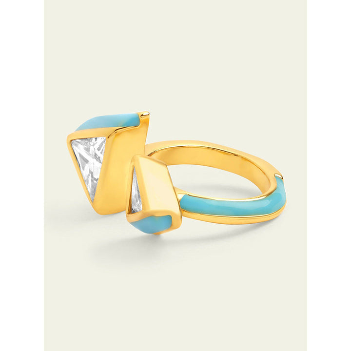 Isharya Blue Triangles Ring In 18Kt Gold Plated