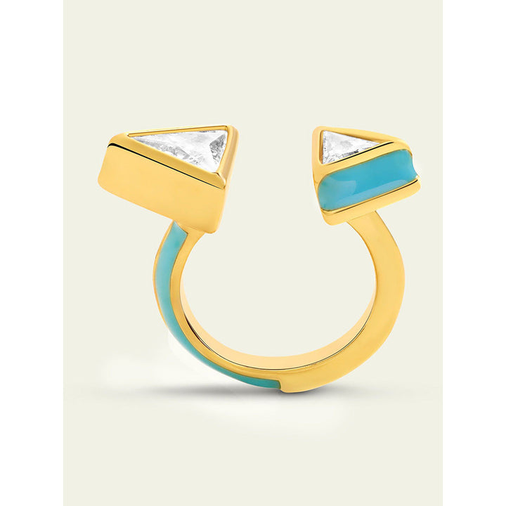 Isharya Blue Triangles Ring In 18Kt Gold Plated