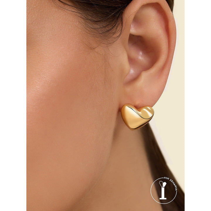 Isharya Mini Gold Heart Studs In 18Kt Gold Plated