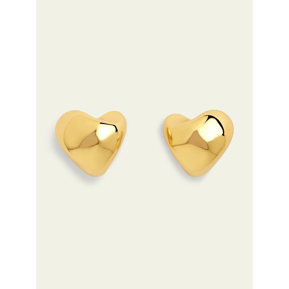 Isharya Mini Gold Heart Studs In 18Kt Gold Plated