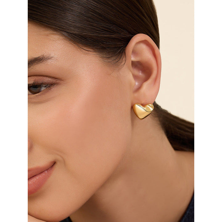 Isharya Mini Gold Heart Studs In 18Kt Gold Plated