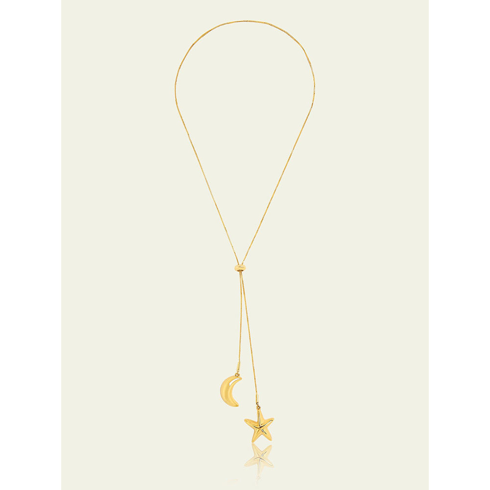 Isharya Star & Moon Lariat In 18Kt Gold Plated