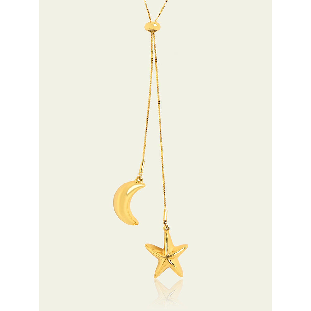 Isharya Star & Moon Lariat In 18Kt Gold Plated