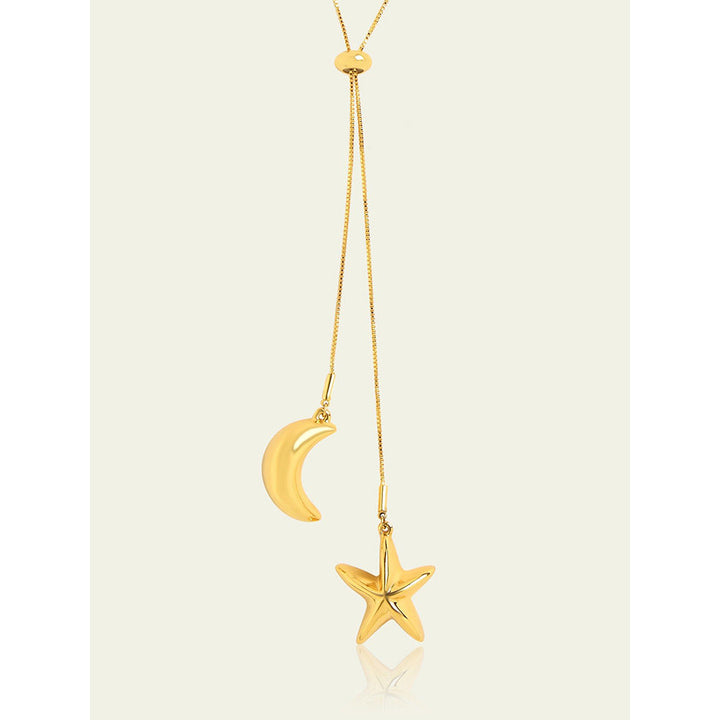 Isharya Star & Moon Lariat In 18Kt Gold Plated