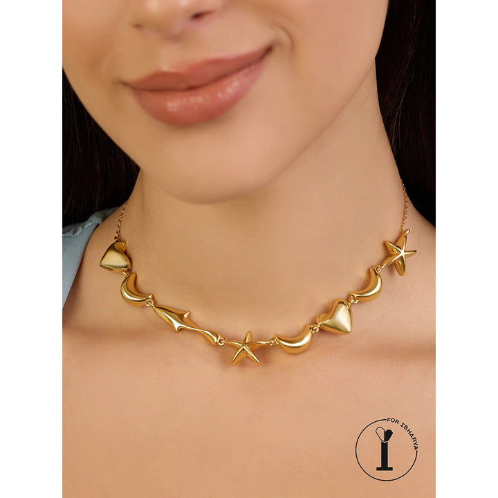 Isharya Gold Charm Necklace In 18Kt Gold Plated