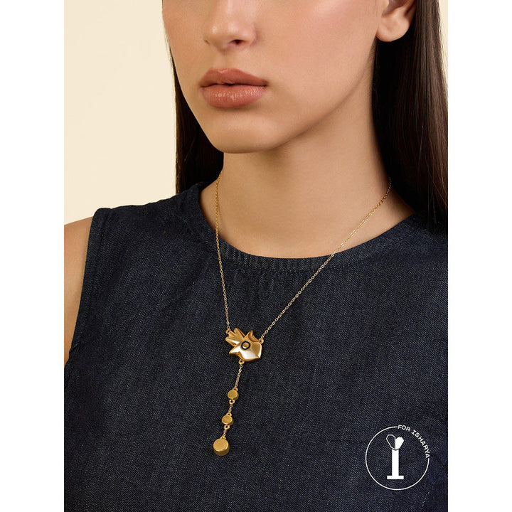 Isharya Gold Hamsa Lariat In 18Kt Gold Plated