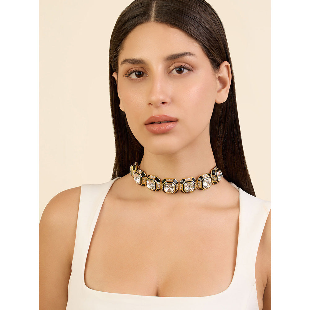 Isharya Optic Crystal Choker In 18kt Gold & Signature Colored Plating