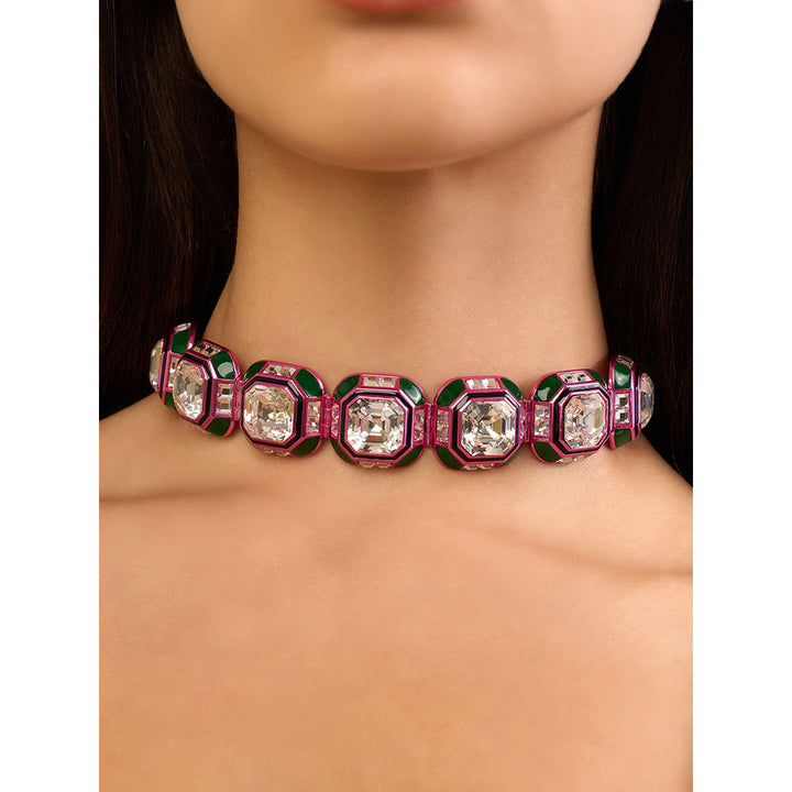 Isharya Hyper Pink Crystal Choker In Signature Colored Plating